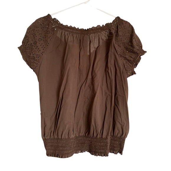 Liz & Co Brown Eyelet Peasant Top Sz XL - Picture 2 of 6